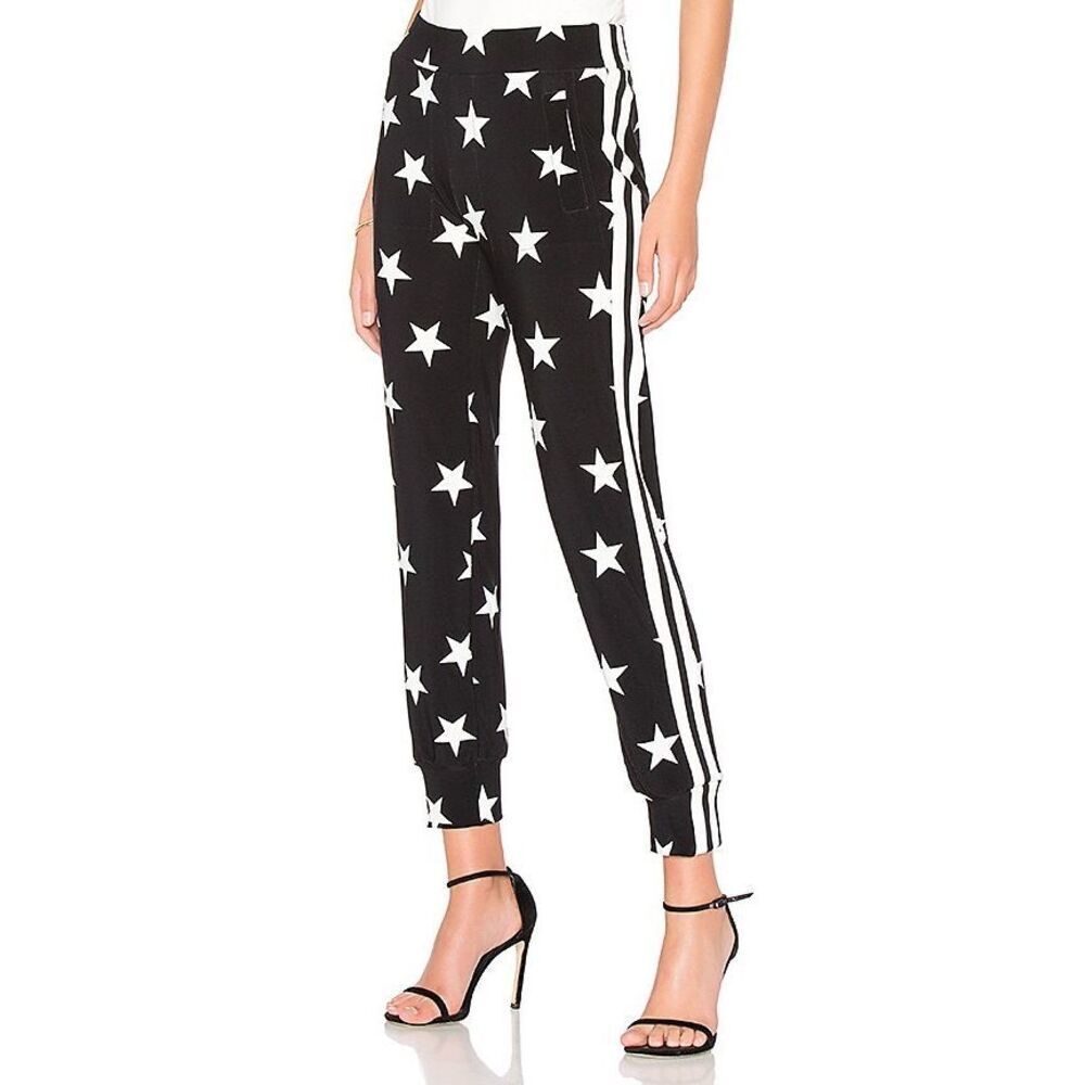 NORMA KAMALI Star Print Jogger Track Pants Black White Stretch MEDIUM